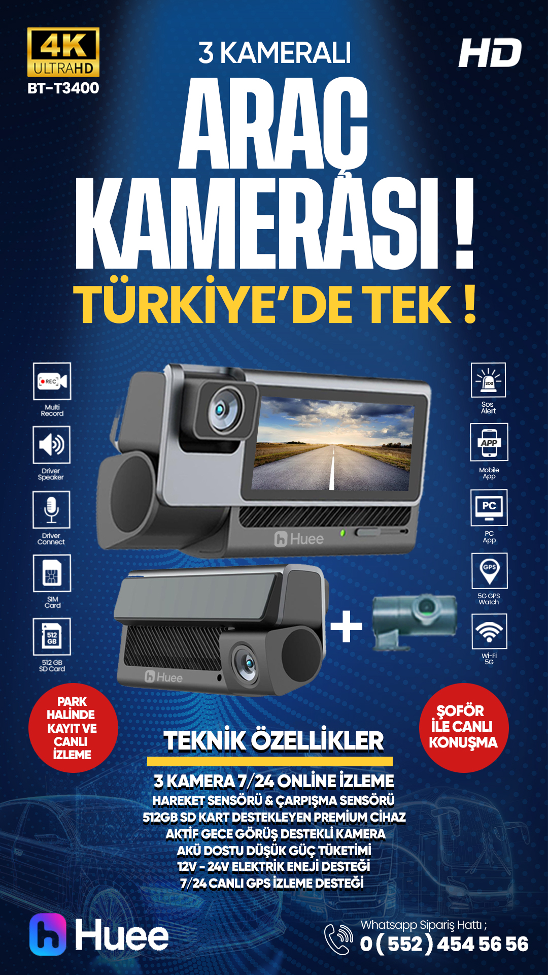 Huee Araç Kamerası - BT-T3400